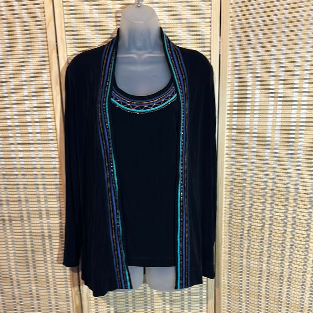 Chico's Travelers Two Piece Black Tank Top With Black Cardigan Sequins Small 1 - Picture 1 of 16